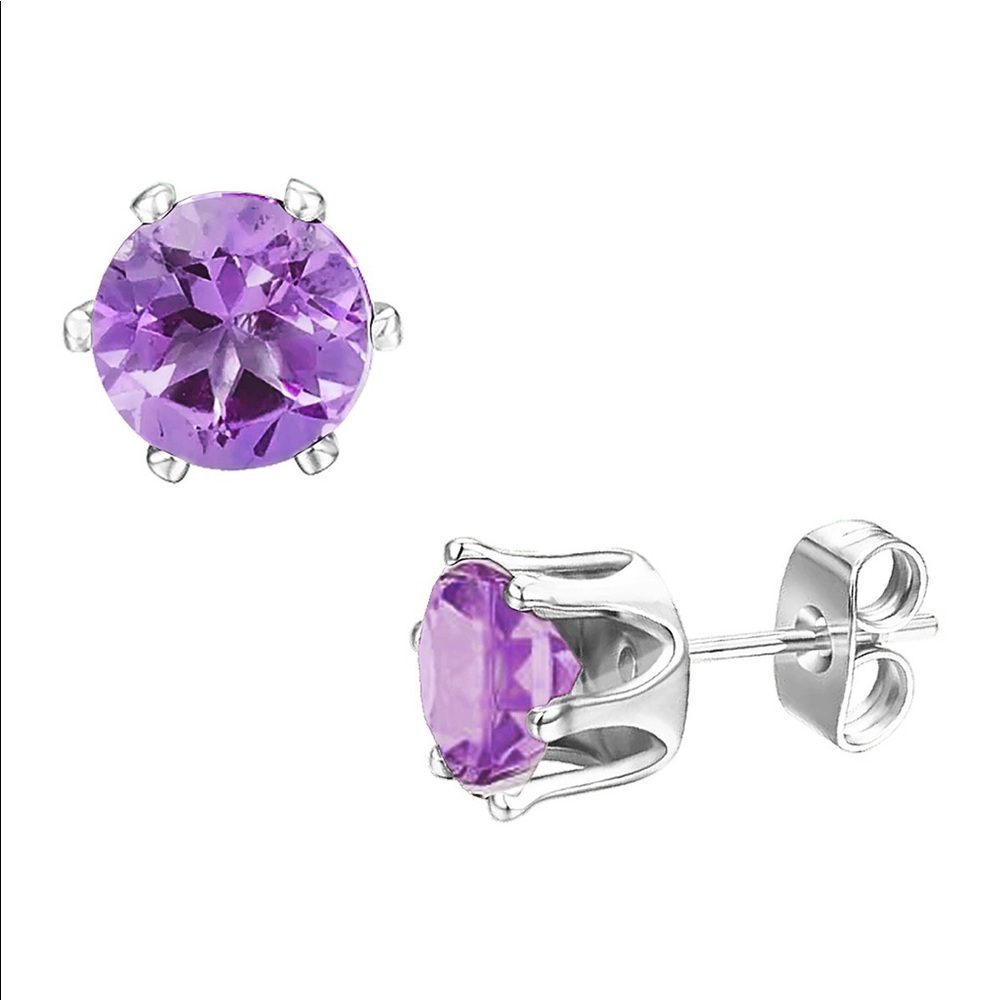 Savvy Cie Sterling Silver Amethyst Stud Earrings
